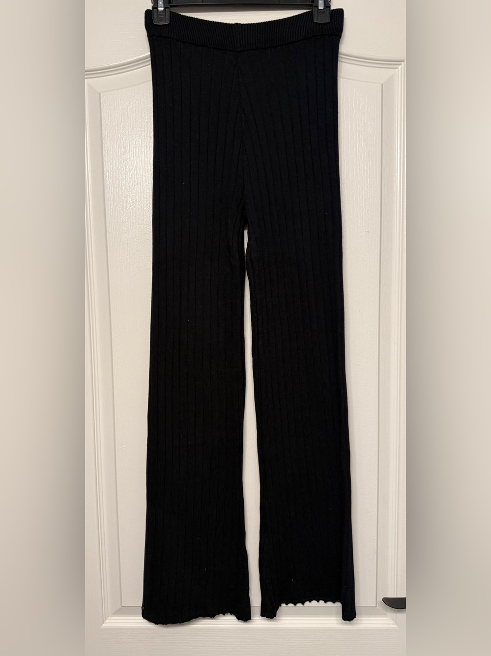 Unbranded Ribbed Knit Sweater Pants Black Wide Leg Pull On Lounge Women’s XS